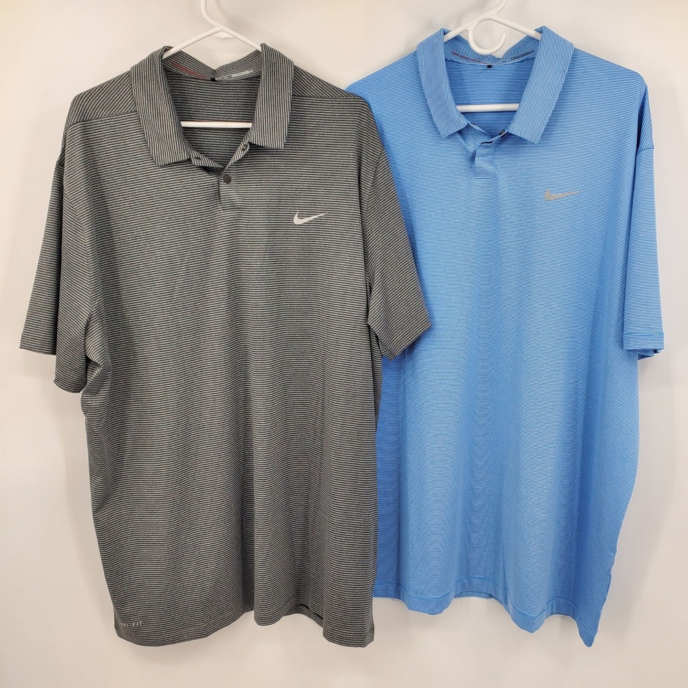 Nike Golf Tiger Woods Collection Striped Polo Shirts 2XL Blue Grey 2 Pack Sports